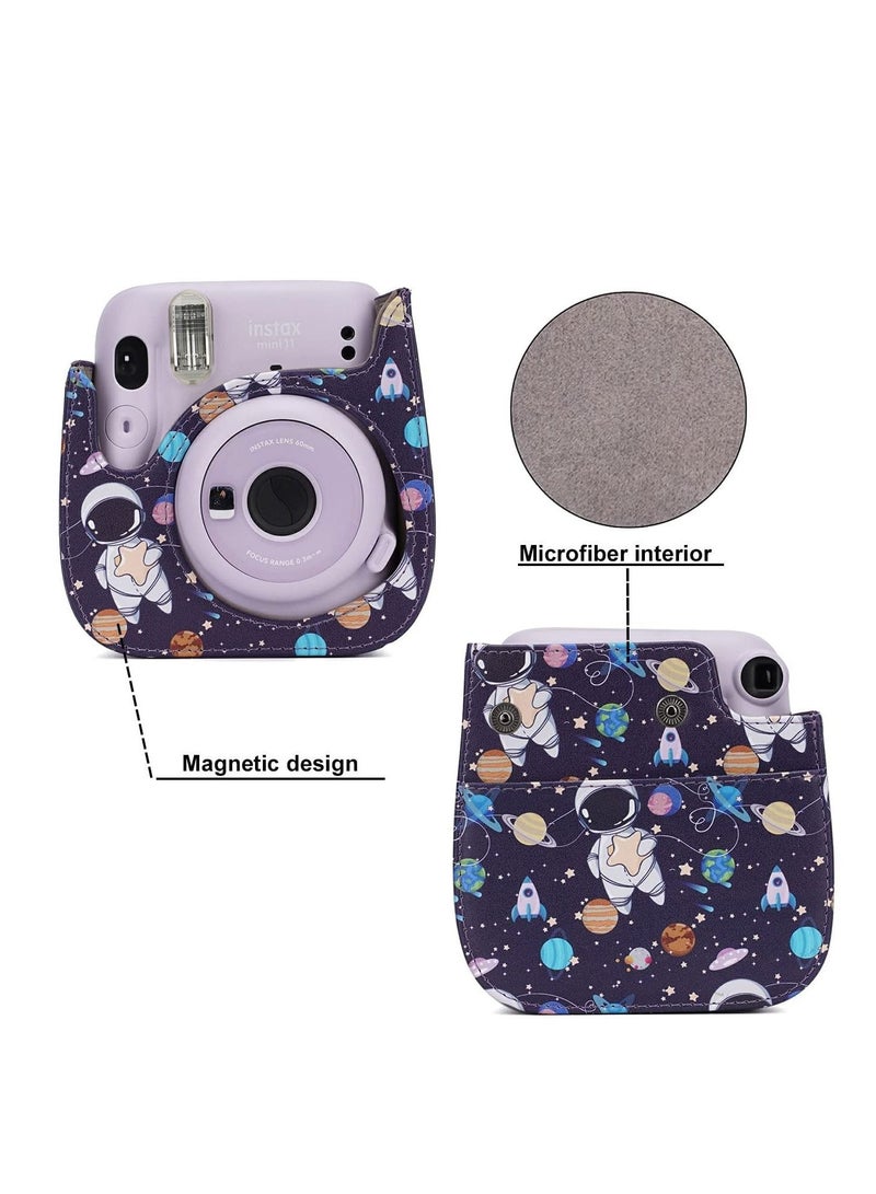 Instant Camera Case Compatible with Fujifilm Instax Mini 11/9 / 8/8+, PU Leather Instant Film Camera Case with Adjustable Shoulder Strap Mini Photo Album (Astronaut) - Image 3