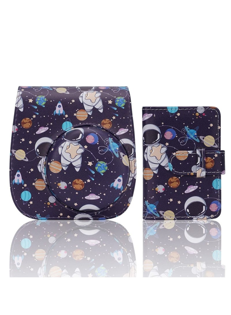 Instant Camera Case Compatible with Fujifilm Instax Mini 11/9 / 8/8+, PU Leather Instant Film Camera Case with Adjustable Shoulder Strap Mini Photo Album (Astronaut) - Image 1