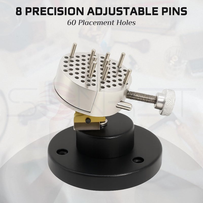 SONRET Universal Work Holder Peg Clamp on Base | Rotating Engraving Vise with 8 Pins | Peg Clamp for Jewelry Making, Stone Setting, Filing & Carving | Precision Hands-Free Tool - Image 4