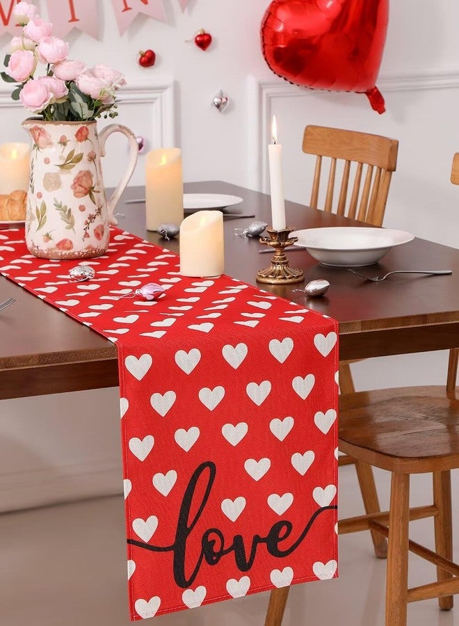 multiwins Valentine's Day Table Runner with Red and Pink Watercolor Hearts Pattern, Decorative Table Runners (Red, Medium) - Image 4