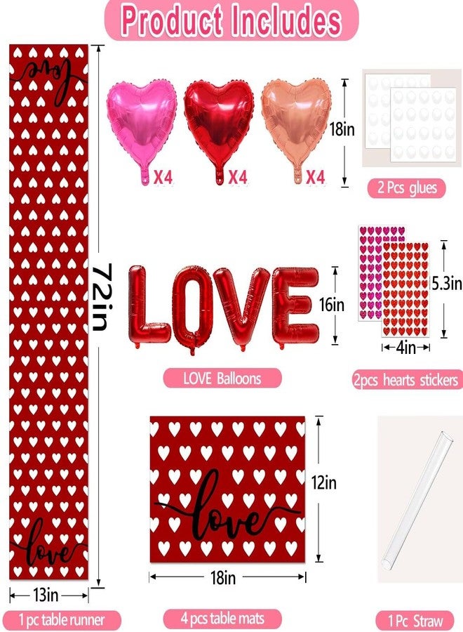 multiwins Valentine's Day Table Runner with Red and Pink Watercolor Hearts Pattern, Decorative Table Runners (Red, Medium) - Image 2