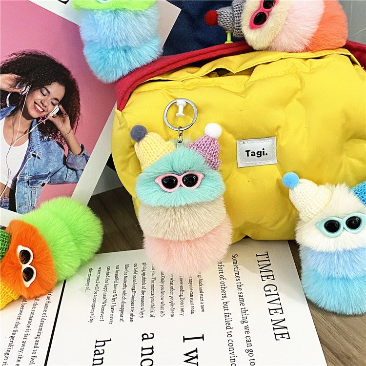 Cute Caterpillar Plush Keychain Cartoon Doll Charm Green head