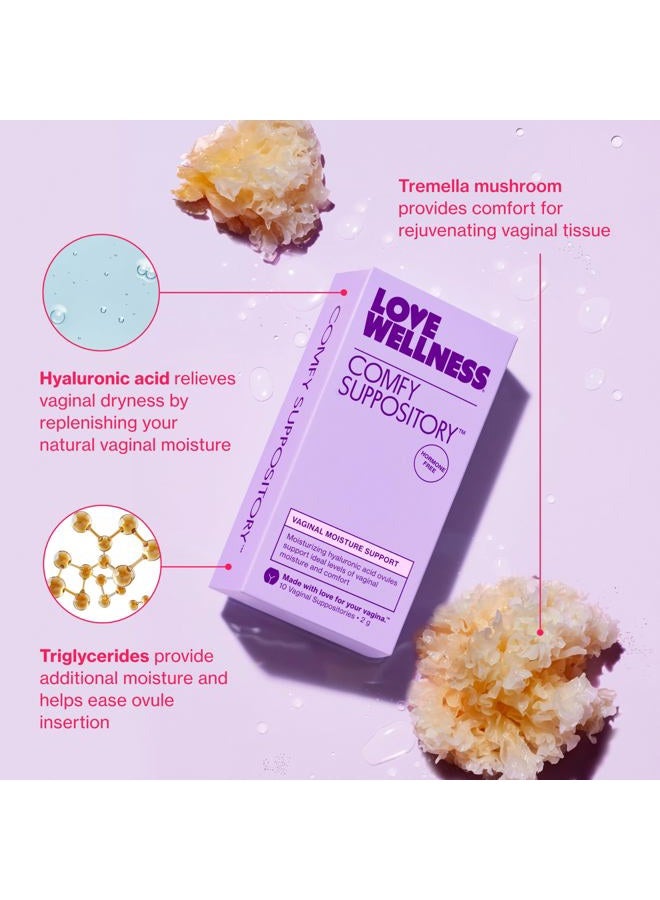 Love Wellness Comfy Suppository | Womens Suppository for Healthy Levels of l Moisture | Hormone-Free with Hyaluronic Acid & Tremella Mushroom for l Dryness Support | 10 Count - Image 3