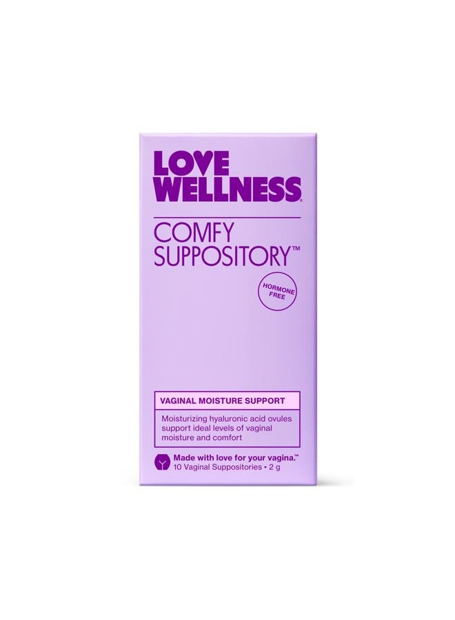 Love Wellness Comfy Suppository | Womens Suppository for Healthy Levels of l Moisture | Hormone-Free with Hyaluronic Acid & Tremella Mushroom for l Dryness Support | 10 Count - Image 1