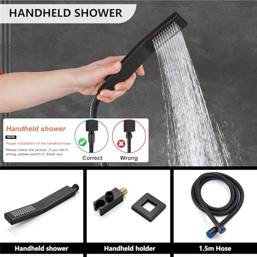 Midanya Shower Faucet Set,Wall Mount Shower System with Square Rain Shower Head and Hand Sprayer, Rough-in Valve Body and Trim Kit Included,8 Inch,Oil Rubbed Bronze - Image 5