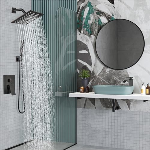 Midanya Shower Faucet Set,Wall Mount Shower System with Square Rain Shower Head and Hand Sprayer, Rough-in Valve Body and Trim Kit Included,8 Inch,Oil Rubbed Bronze - Image 2