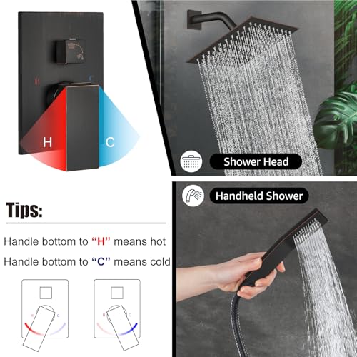 Midanya Shower Faucet Set,Wall Mount Shower System with Square Rain Shower Head and Hand Sprayer, Rough-in Valve Body and Trim Kit Included,8 Inch,Oil Rubbed Bronze - Image 4