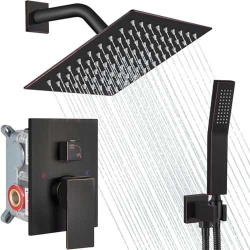 Midanya Shower Faucet Set,Wall Mount Shower System with Square Rain Shower Head and Hand Sprayer, Rough-in Valve Body and Trim Kit Included,8 Inch,Oil Rubbed Bronze - Image 1