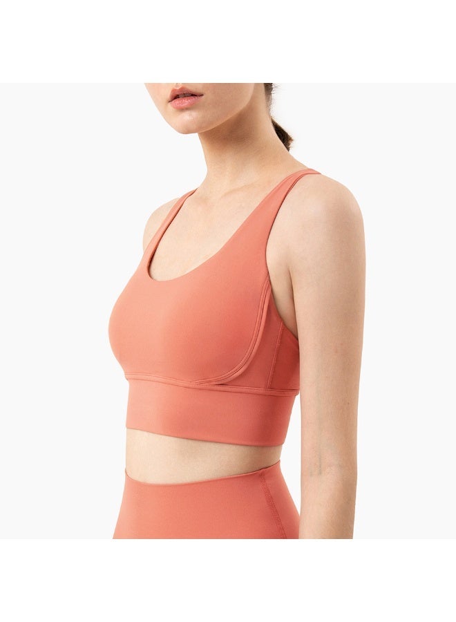 Women's running vest, professional training bra, yoga, and comfortable dance crop top - Coral Red - Image 2