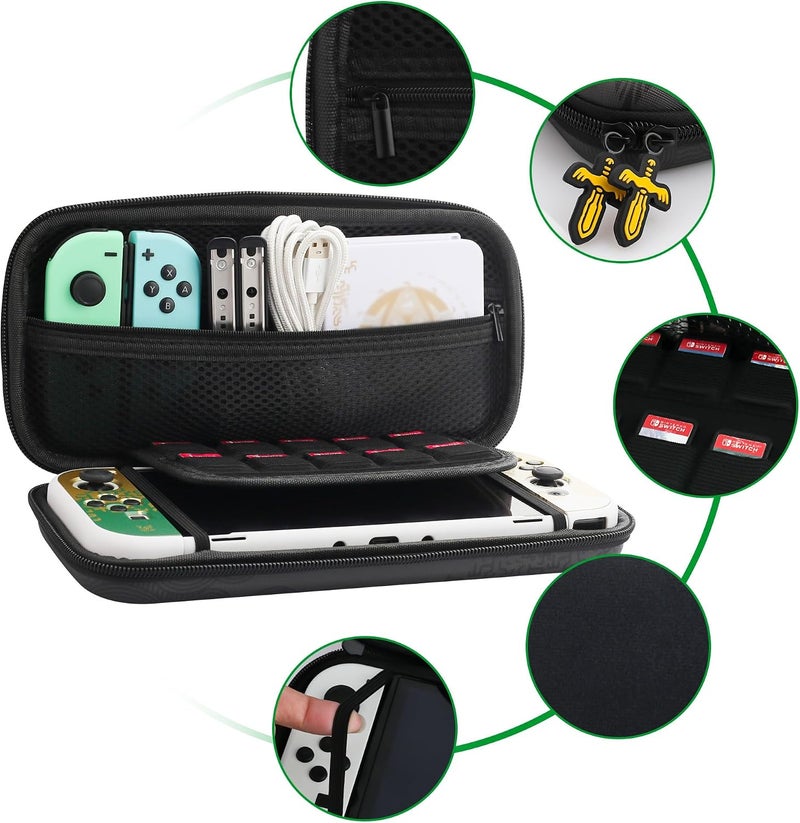 GLDRAM Switch Carrying Case for Zelda, Portable for Nintendo Switch OLED with Travel Case Protector, White Dockable Switch OLED Skin Cover, Hand Strap & 2 Thumb Caps - Image 2