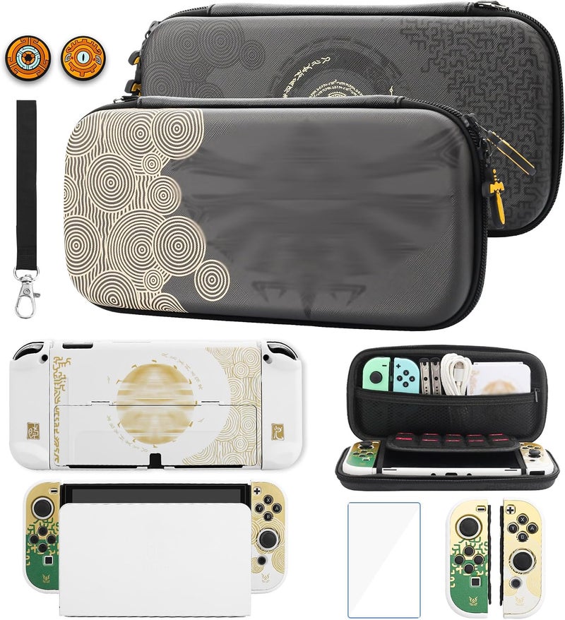 GLDRAM Switch Carrying Case for Zelda, Portable for Nintendo Switch OLED with Travel Case Protector, White Dockable Switch OLED Skin Cover, Hand Strap & 2 Thumb Caps - Image 1