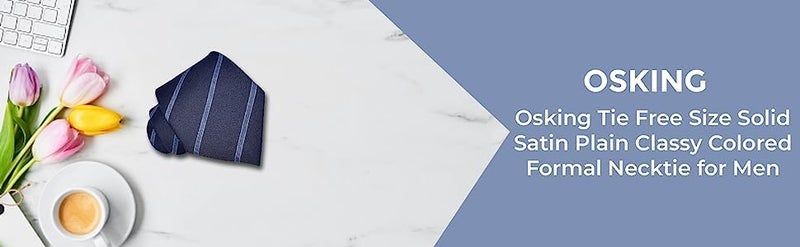 Osking ربطة عنق أوسكينغ بحجم مجاني ساتان صلب أنيق ملون رسمية للرجال (الطول: 58 بوصة، العرض: 3 بوصة) - Image 3