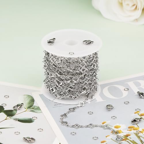 KYUNHOO 13 Feet Stainless Steel Jewelry Making Chains Silver Bulk Jewelry Hollow 4 Leaf Clover Chain for Making Crafts with Jump Rings Lobster Clasps - Image 5