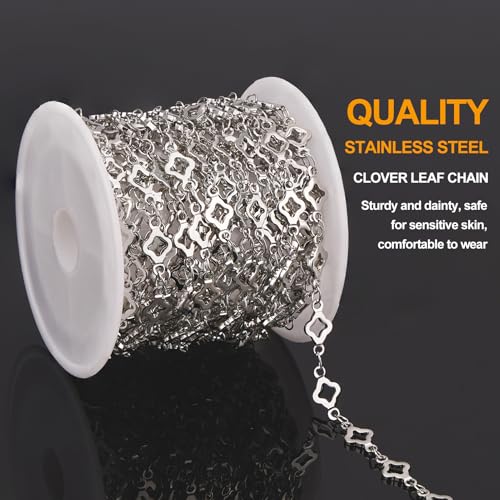 KYUNHOO 13 Feet Stainless Steel Jewelry Making Chains Silver Bulk Jewelry Hollow 4 Leaf Clover Chain for Making Crafts with Jump Rings Lobster Clasps - Image 3