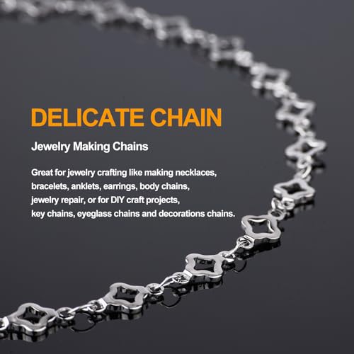 KYUNHOO 13 Feet Stainless Steel Jewelry Making Chains Silver Bulk Jewelry Hollow 4 Leaf Clover Chain for Making Crafts with Jump Rings Lobster Clasps - Image 4