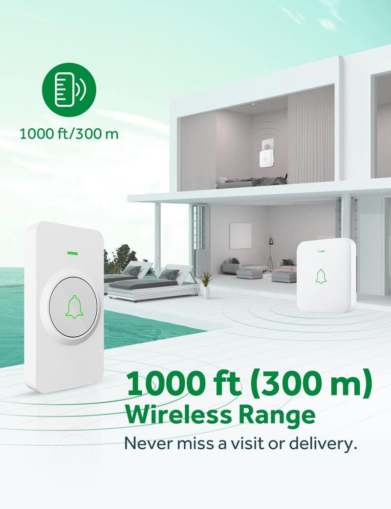 AVANTEK جرس باب لاسلكي، CW-12 جرس باب صغير مقاوم للماء يعمل على مسافة 1000 قدم مع 52 لحن، 5 مستويات صوت وضوء LED - Image 4