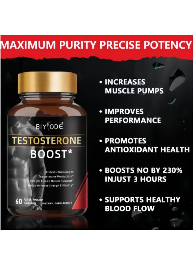 بيودي 【كبسولات BIYODE لزيادة التستوستيرون ذي الإفراز السريع (60 كبسولة)】Testosterone Boost: زيادة أكسيد النيتريك بنسبة 230% في 3 ساعات — تعزيز ضغط العضلات + تحسين الأداء + دعم مضادات الأكسدة + تدفق دم صحي، خالية من المضافات وخالية من الغلوتين وخالية من الصويا مع نقاء قصوى وفعالية دقيقة - Image 2
