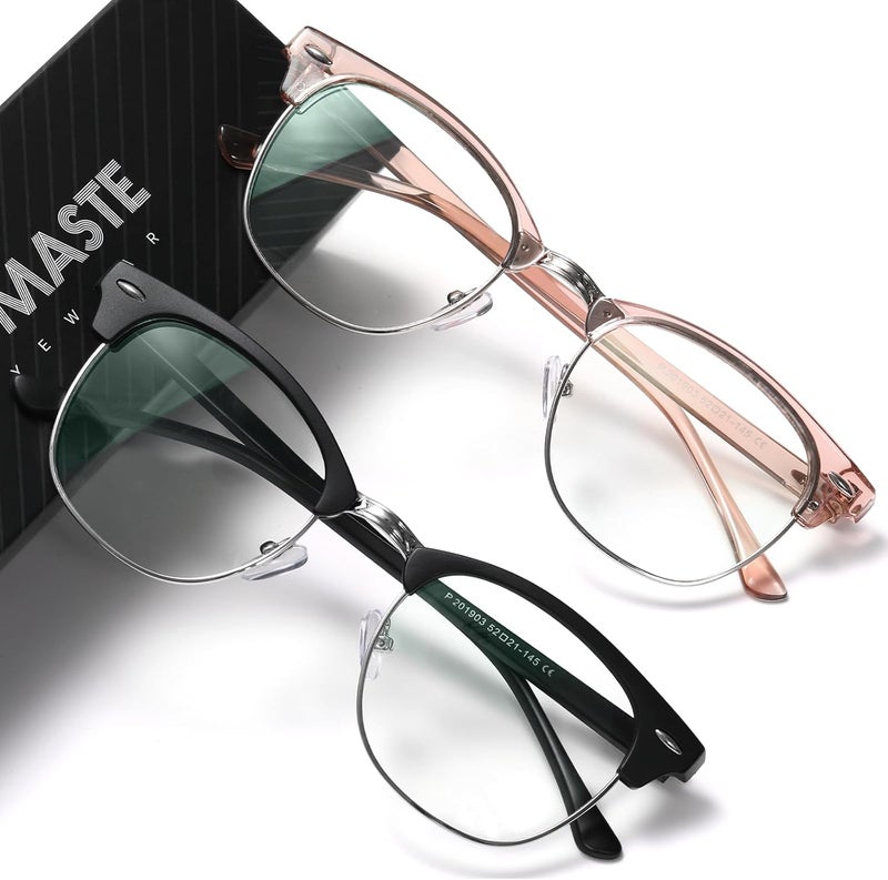 Blue Light Blocking Glasses Vintage Half Frame UV Clear Lens Anti Eyestrain Computer Gaming Glasses for Women Men
