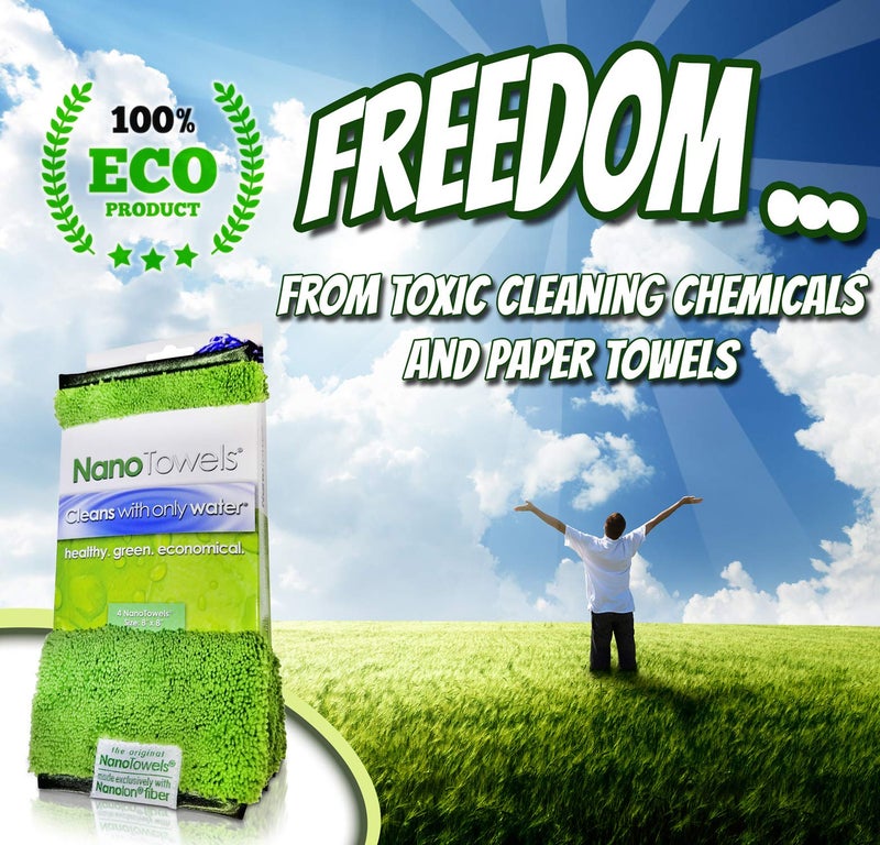 Life Miracle Nano Towels Minis - Amazing Eco Fabric That Cleans Virtually Any Surface with Only Water. Travel Size. No More Paper Towels Or Toxic Chemicals. 4-Pack (8x8, Green) - Image 3