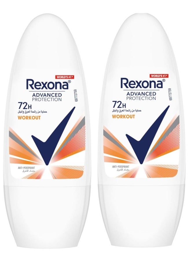 Rexona 2Pcs REXONA Women Antiperspirant Deodorant Roll On, 72 h Workout,50ml - Image 1