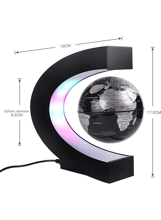 SKIDOO SKEIDO Magnetic Levitating Globe with LED Lights – Anti-Gravity Floating World Map, Rotating Desk Decor for Home/Office, Educational Gift for Kids (Black) - Image 1