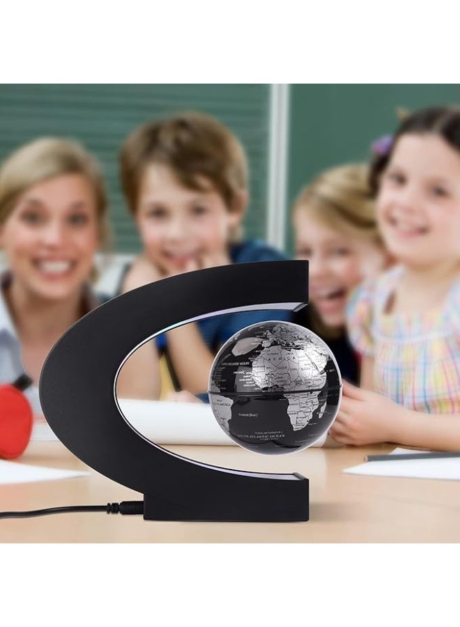 SKIDOO SKEIDO Magnetic Levitating Globe with LED Lights – Anti-Gravity Floating World Map, Rotating Desk Decor for Home/Office, Educational Gift for Kids (Black) - Image 2