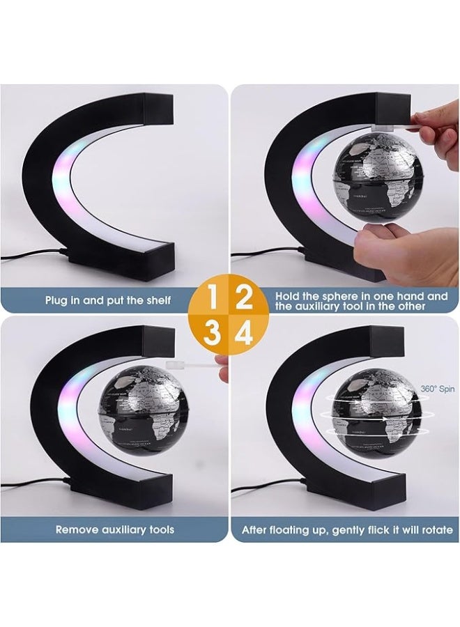 SKIDOO SKEIDO Magnetic Levitating Globe with LED Lights – Anti-Gravity Floating World Map, Rotating Desk Decor for Home/Office, Educational Gift for Kids (Black) - Image 4
