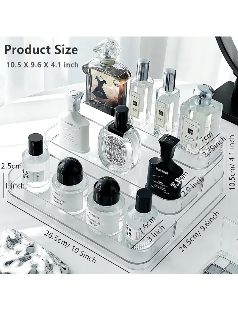 Uwals 1 Pcs Clear Acrylic Showcase Display Risers, Perfume Cosmetics Organizer, Three-Tiered Shelf, Lotion Skincare Stand, Spice Holder,Sturdy Clear Rack For Kitchen Bathroom Countertop Cabinet Storage  - Image 3