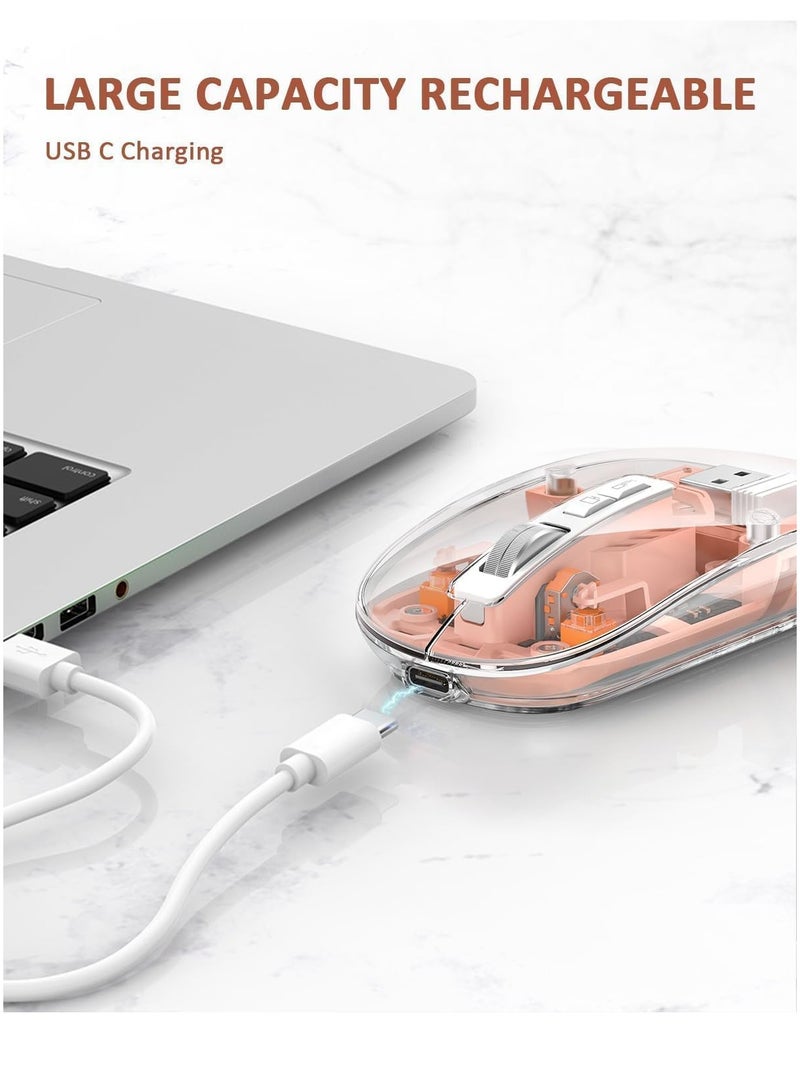 Transparent Rechargeable Dual-Mode Mouse - Multi devices ( Modes BT5.1 / BT5.1 / 2.4GHz ) - Bluetooth / Wireless Connection - 400mAh - Silent Clik - Magnatic Cover -1600DPI - For Office Business | Pink - Image 5