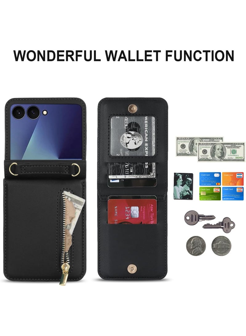 XIMAND جراب هاتف Ximand فاخر بسحاب لهاتف Samsung Galaxy Z Flip 7، حامل بطاقات متعدد الوظائف مع حزام كتف قابل للتعديل، جراب قلاب أنيق - Image 2