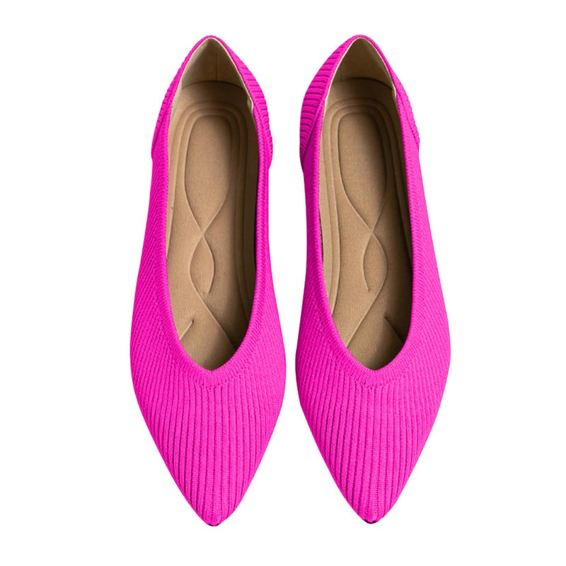 TINGRISE Women's Flats Shoes Pointed Toe Knit Ballet Comfortable Dressy Slip On Flat Pink US7.5 - Image 1