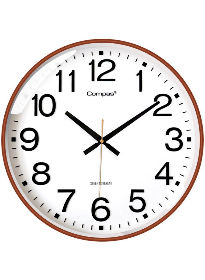 Compas Wall Clock Living Room Simple Quartz Clock Wall Hanging Living Room New Clock 3439a Coffee Wood Color 41cm - Image 1