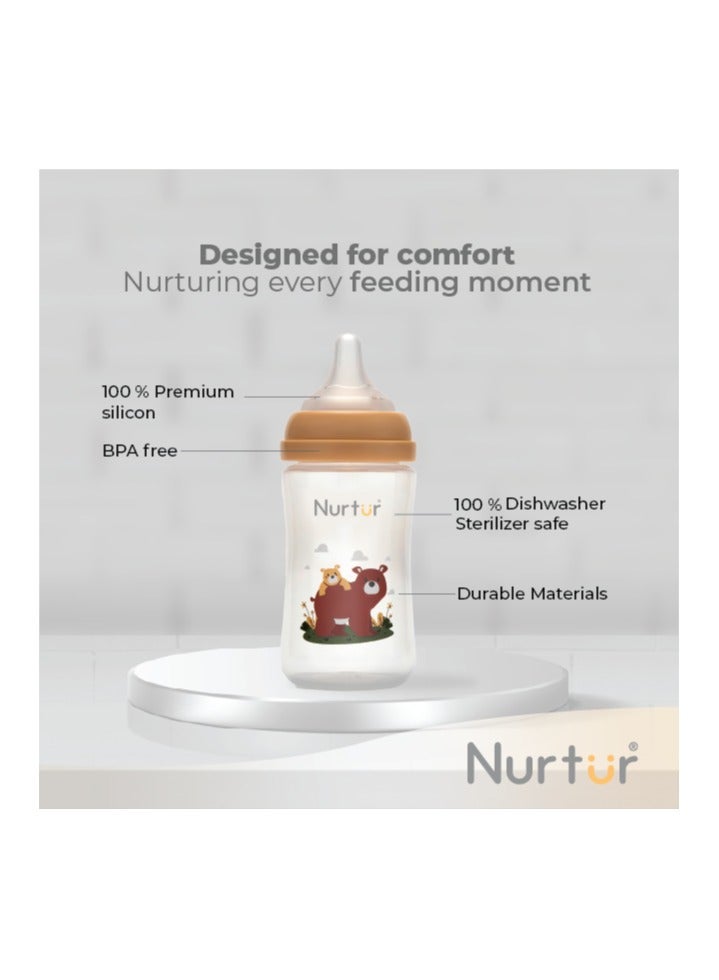 Nurtur-160Ml Pp Bottle With Wide Teat - Coral / Bear - Image 3