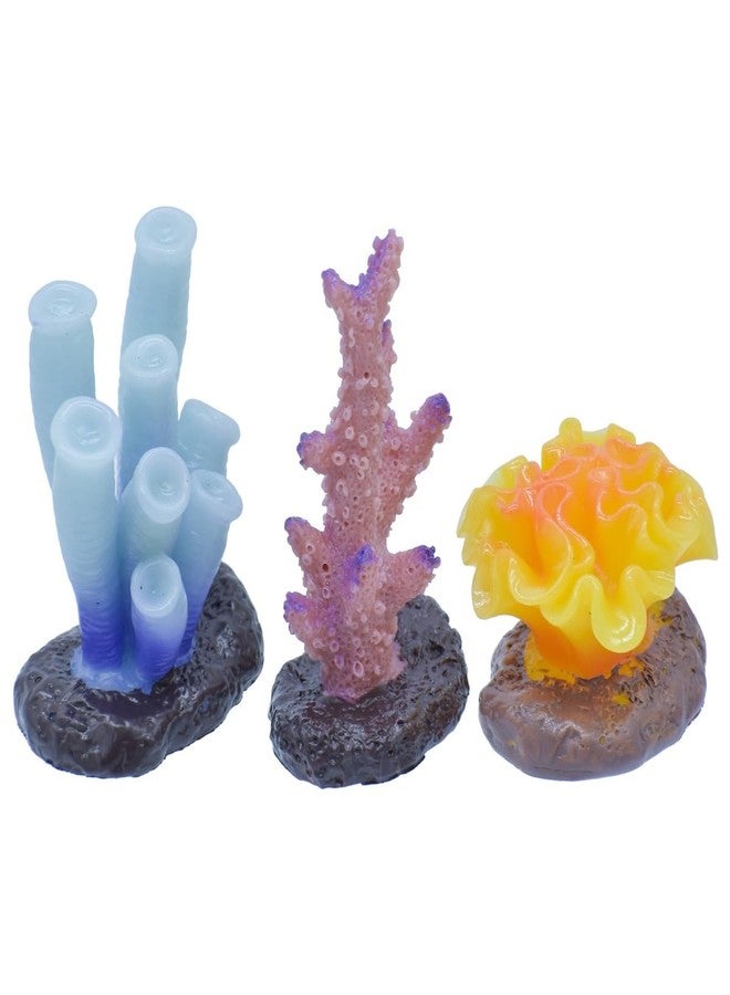 Aadyacrafts Miniature Decorative Aquarium Coral Ornaments Set, 3 Pieces, Blue Tube Coral, Pink Branc - Image 1