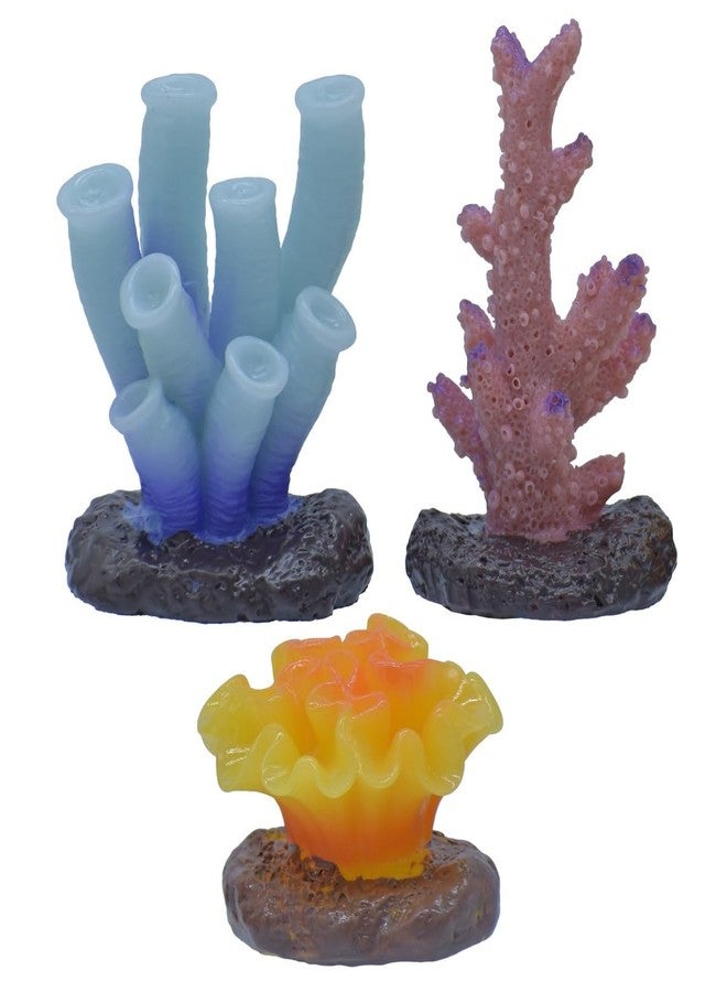 Aadyacrafts Miniature Decorative Aquarium Coral Ornaments Set, 3 Pieces, Blue Tube Coral, Pink Branc - Image 2