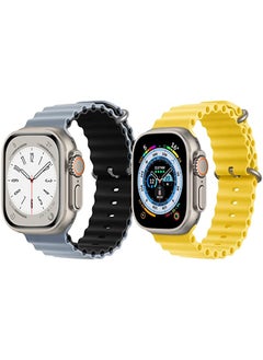 Silicone Ocean Band Strap for Apple Watch Ultra 8 49mm Light Blue/Black Double Side Strap with Yellow Single Color Strap Set of 2