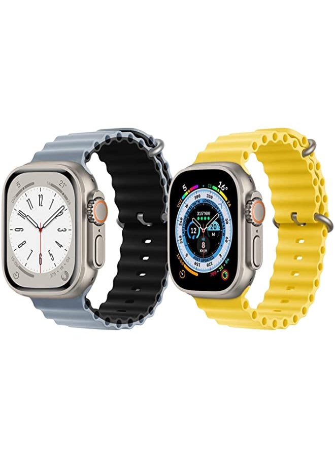 vesus - Silicone Ocean Band Strap for Apple Watch Ultra 8 49mm Light Blue/Black Double Side Strap with Yellow Single Color Strap Set of 2 - Image 1