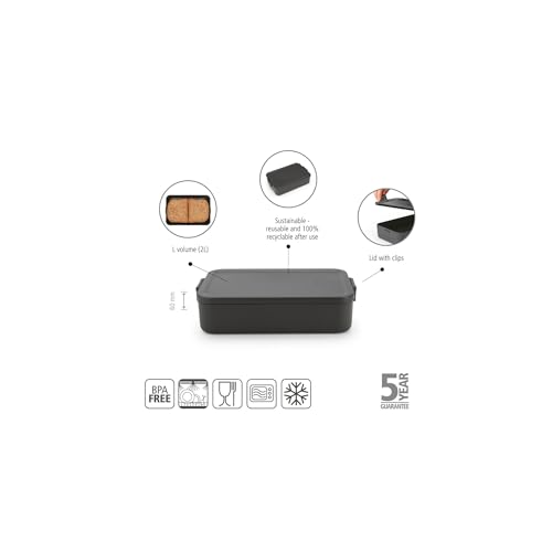 Brabantia Make Take Large Lunch Box Dark Gray BPAFree Airtight Snap Locks Microwave Freezer Safe Travel Meal Prep Container 68oz - Image 3
