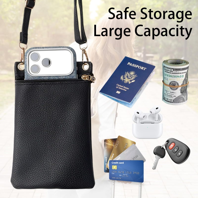 LUSTRIB Cell Phone Purse, Black PU Leather Phone Bag for Women and Girls, Crossbody Phones Wallet With Shoulder Strap for Shopping, 7.5 x 5 Inches - Image 4