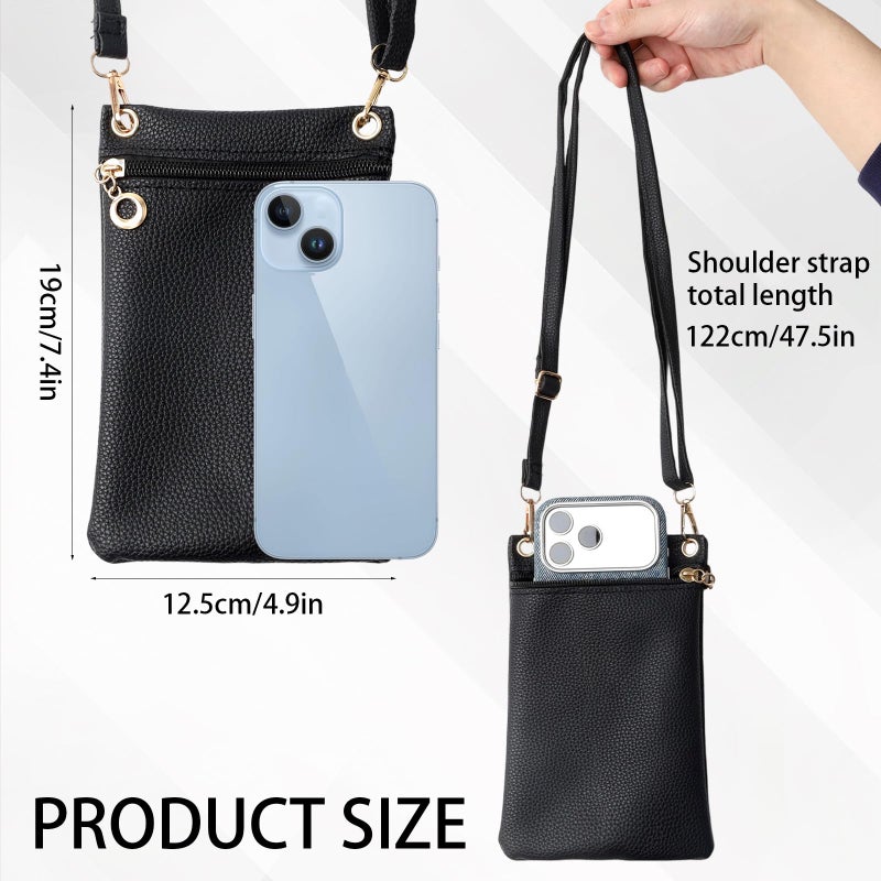 LUSTRIB Cell Phone Purse, Black PU Leather Phone Bag for Women and Girls, Crossbody Phones Wallet With Shoulder Strap for Shopping, 7.5 x 5 Inches - Image 2