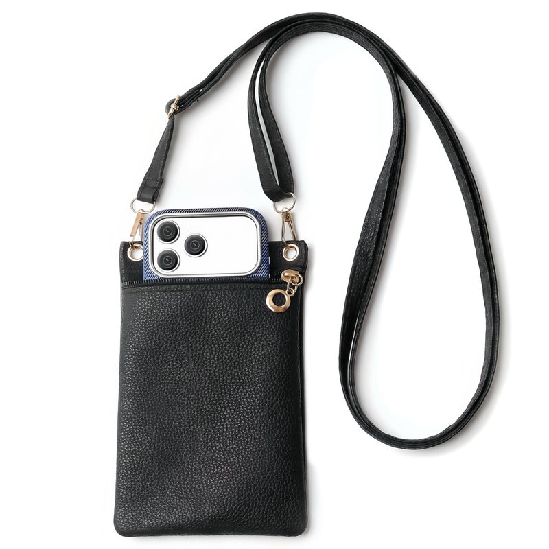 LUSTRIB Cell Phone Purse, Black PU Leather Phone Bag for Women and Girls, Crossbody Phones Wallet With Shoulder Strap for Shopping, 7.5 x 5 Inches - Image 1