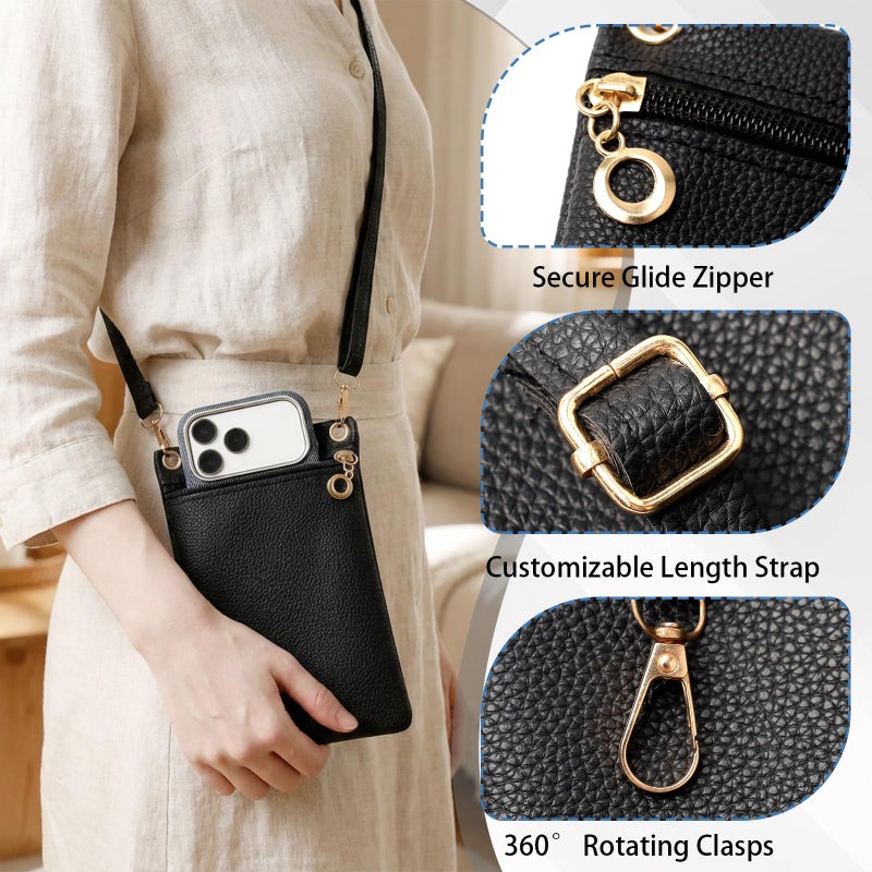 LUSTRIB Cell Phone Purse, Black PU Leather Phone Bag for Women and Girls, Crossbody Phones Wallet With Shoulder Strap for Shopping, 7.5 x 5 Inches - Image 3