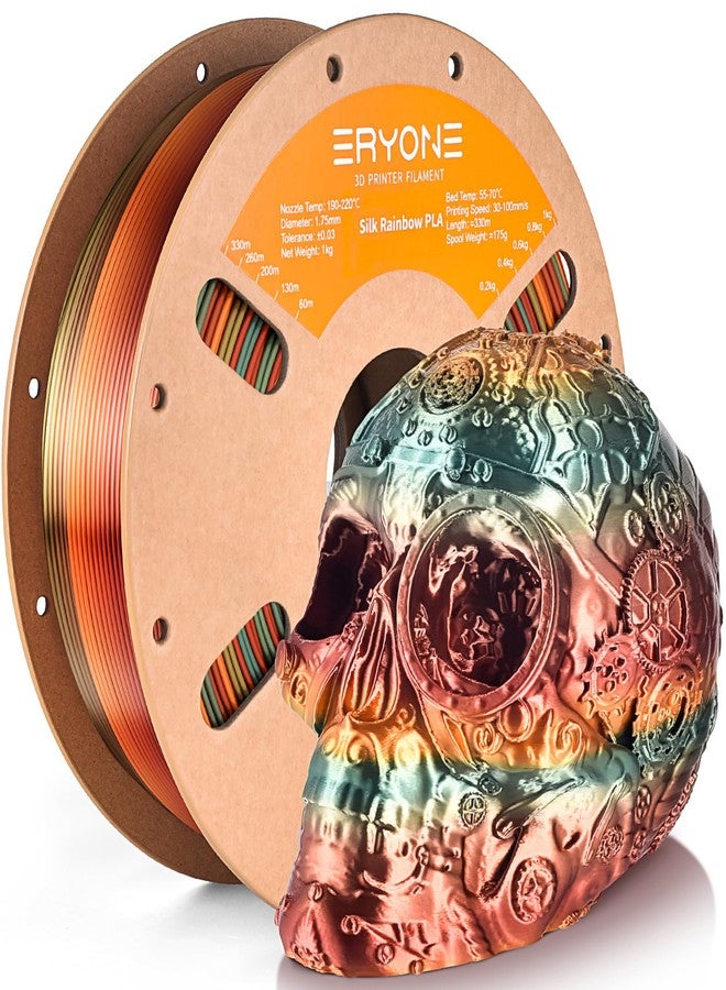 ERYONE Silk Rainbow 3D Printer PLA Filament 1.75 +/- 0.03mm, Shiny Multicolor Filament PLA Fast Color Change 1KG(2.2LBS), Steampunk Rainbow - Image 1