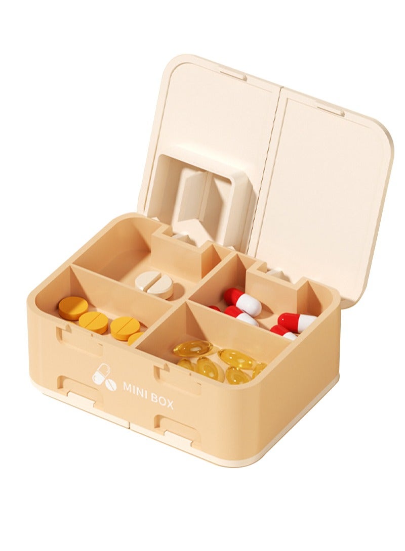 lebonaer Pill Organizer Airtight Pill Box with dispenser Large Pill Dispenser Home Travel Supplement Holder Portable Vitamin Sorter Jumbo Size 8 Compartment Airtight Vitamin Container Daily Medicine (Yellow) - Image 1