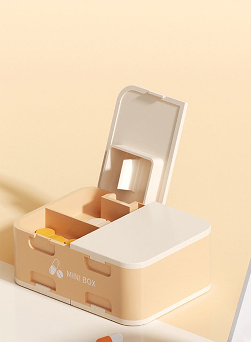 lebonaer Pill Organizer Airtight Pill Box with dispenser Large Pill Dispenser Home Travel Supplement Holder Portable Vitamin Sorter Jumbo Size 8 Compartment Airtight Vitamin Container Daily Medicine (Yellow) - Image 4