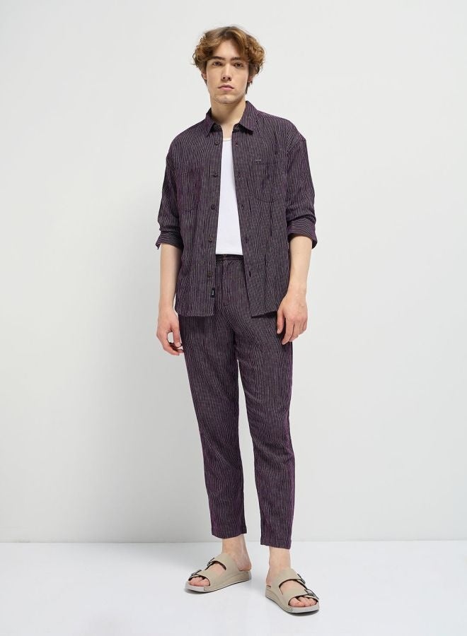 THE BEAR HOUSE Men's Purple Striped Slim Fit Casual Trousers with Elasticated Waistband Versatile Office and Travel Pants Comfortable Fit for Everyday Use Easy to Style Bottomwear for Work Weekend and Outings - Image 5