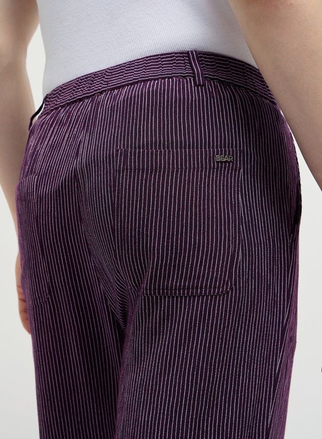 THE BEAR HOUSE Men's Purple Striped Slim Fit Casual Trousers with Elasticated Waistband Versatile Office and Travel Pants Comfortable Fit for Everyday Use Easy to Style Bottomwear for Work Weekend and Outings - Image 3