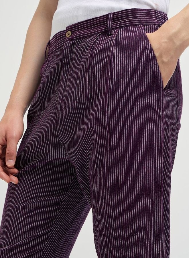THE BEAR HOUSE Men's Purple Striped Slim Fit Casual Trousers with Elasticated Waistband Versatile Office and Travel Pants Comfortable Fit for Everyday Use Easy to Style Bottomwear for Work Weekend and Outings - Image 4