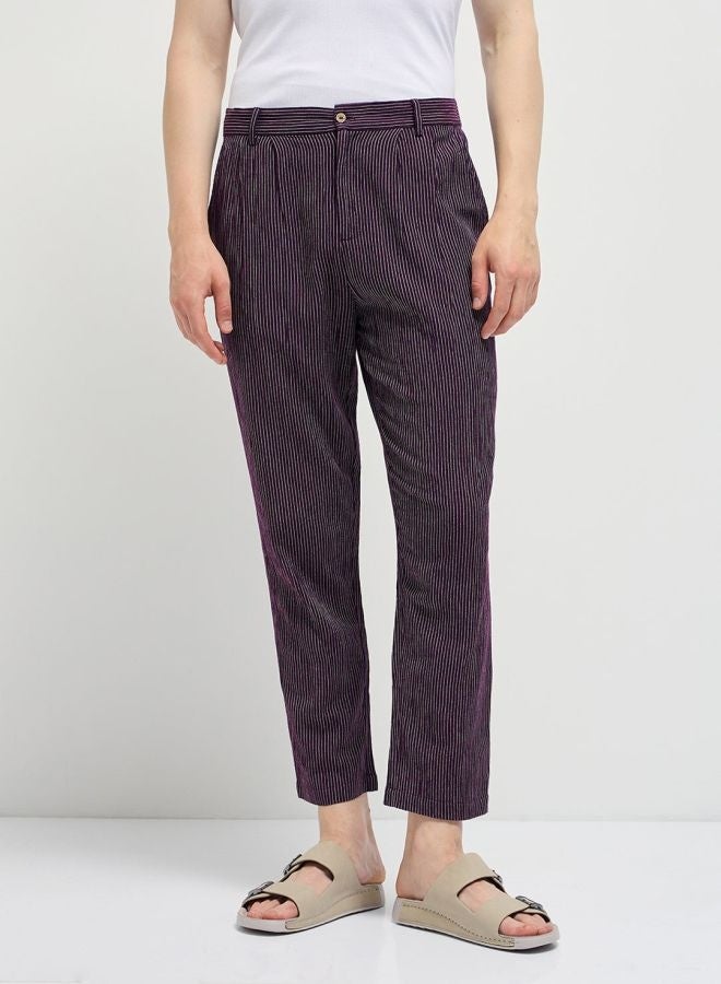 THE BEAR HOUSE Men's Purple Striped Slim Fit Casual Trousers with Elasticated Waistband Versatile Office and Travel Pants Comfortable Fit for Everyday Use Easy to Style Bottomwear for Work Weekend and Outings - Image 1