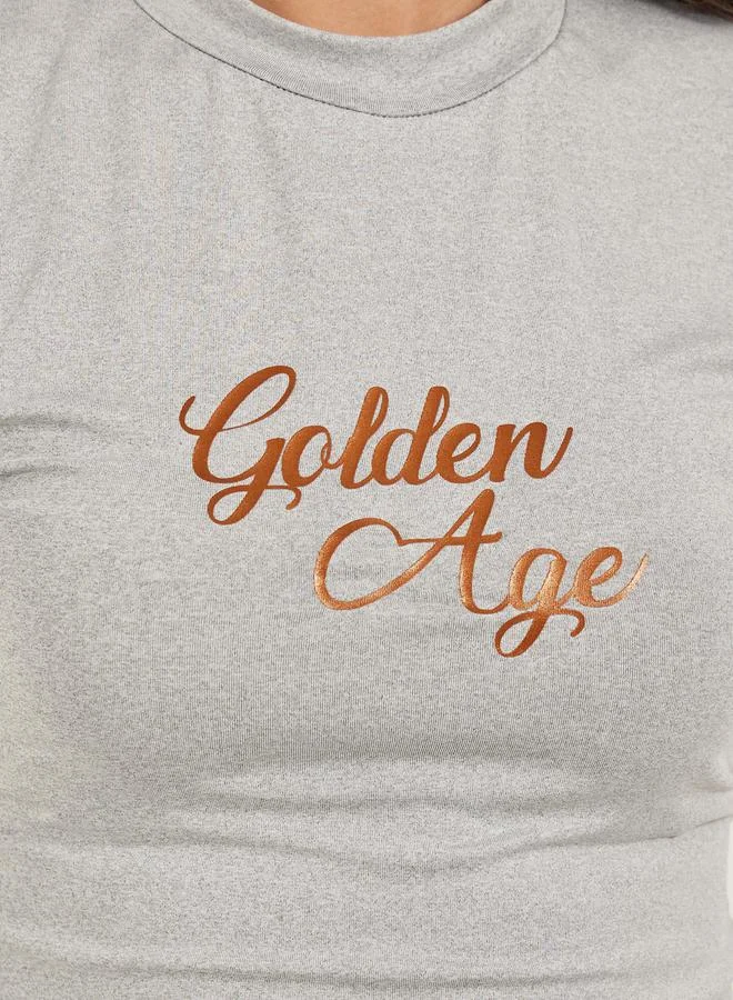 Styli Slogan Print High Neck Fitted T-Shirt